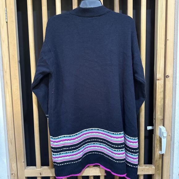 Lane Bryant Sweater Women 14/16 Navy Blue Pink Open Front Cardigan Striped - Picture 3 of 7